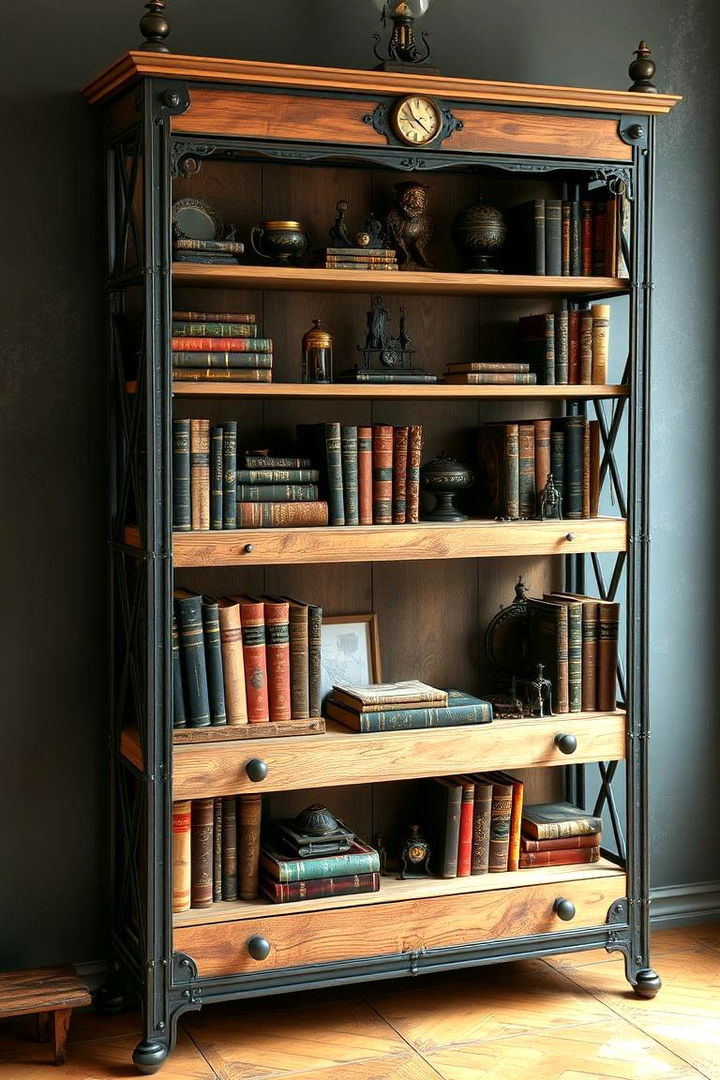 Steampunk Themed Bookshelves - 22 Steampunk Living Room Ideas