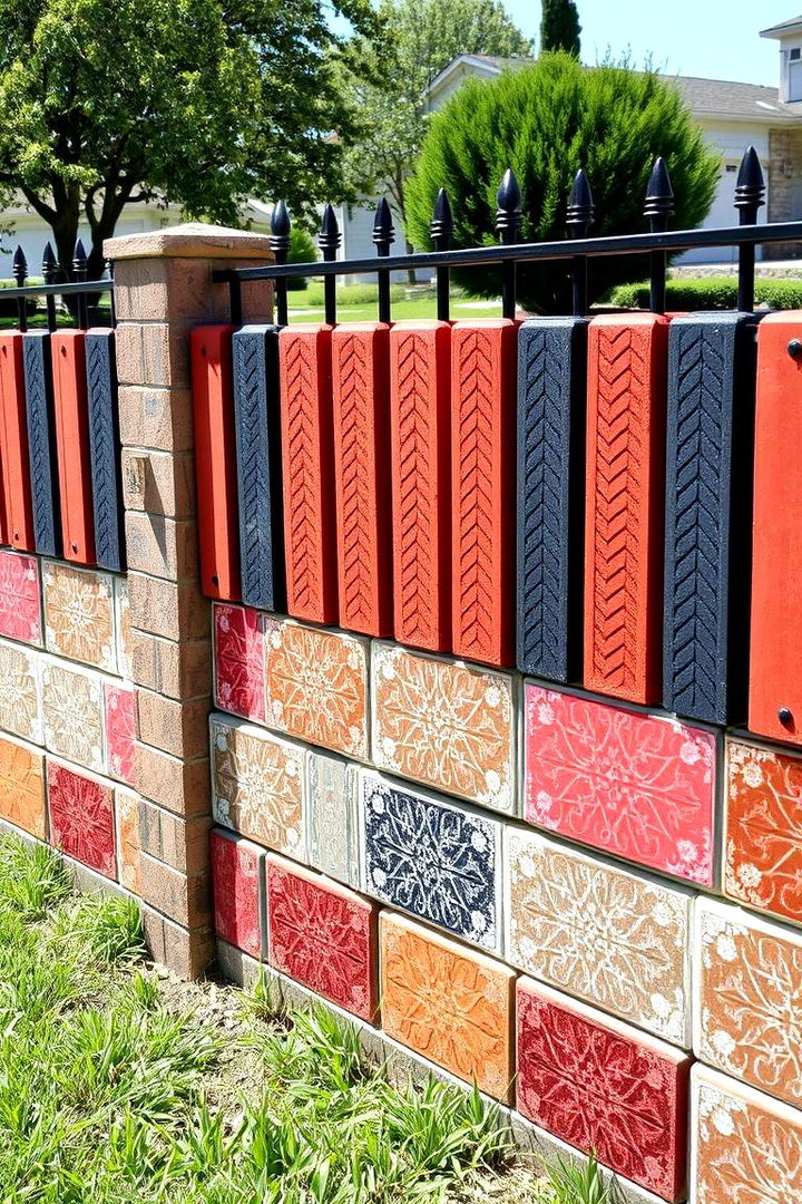 Stenciled Pattern Cinder Block Fence - 22 Cinder Block Fence Ideas