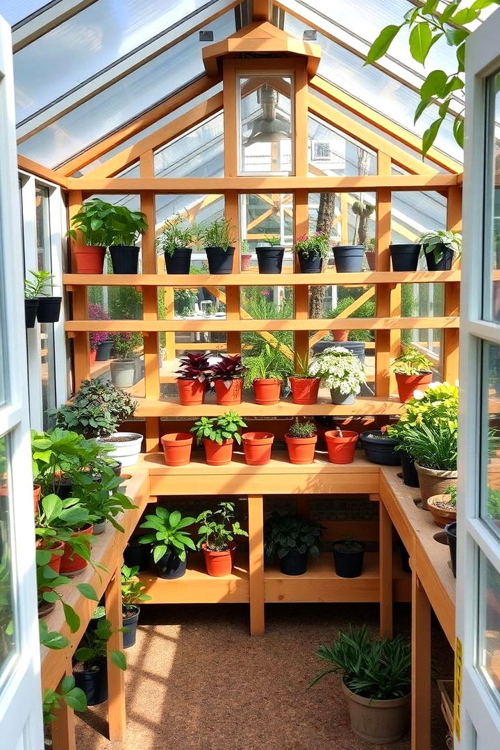Stepped Shelving for Easy Access - 22 Greenhouse Shelving Ideas