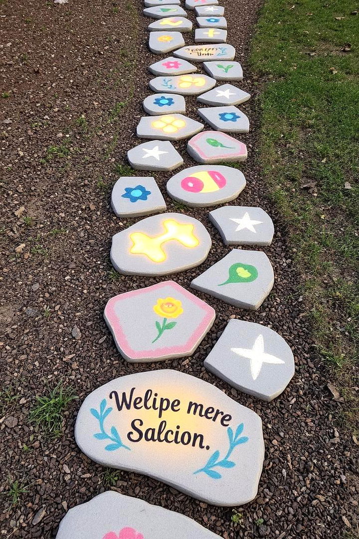 Stepping Stones Accents - 22 Concrete Walkway Painting Ideas