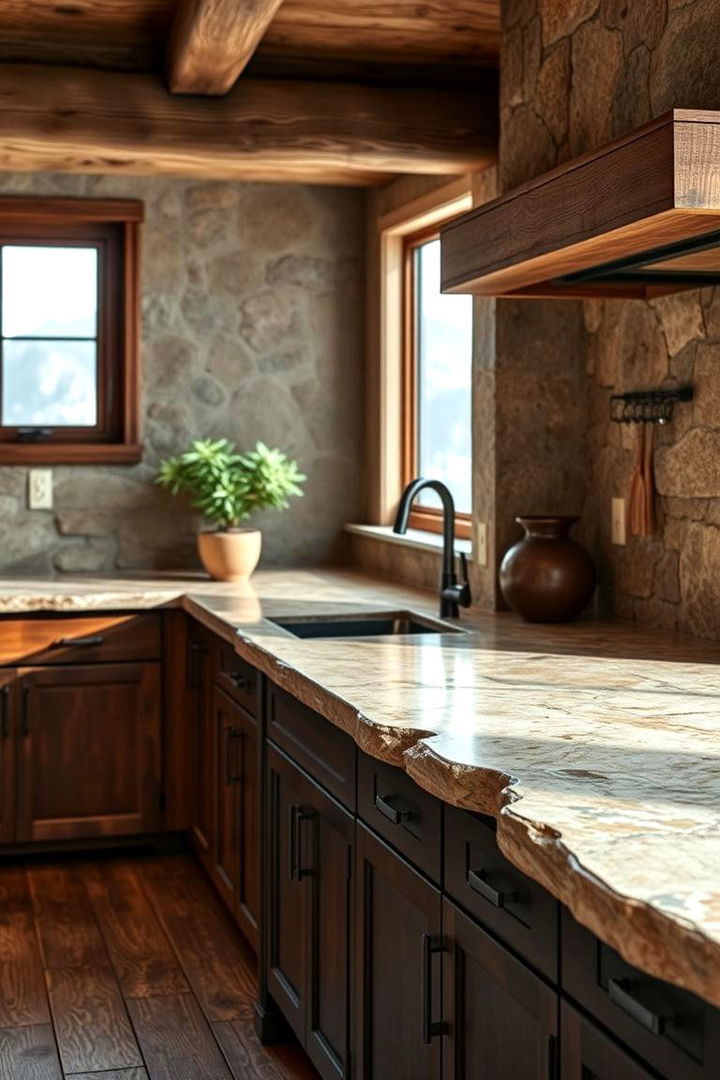 Stone Accents and Countertops - 22 Mountain House Kitchen Ideas