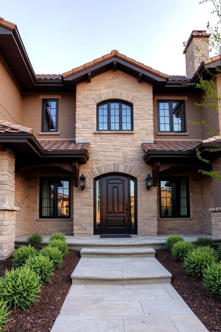 Stone Detailing Elegance - 22 Ideas for Ranch-Style Home Exteriors