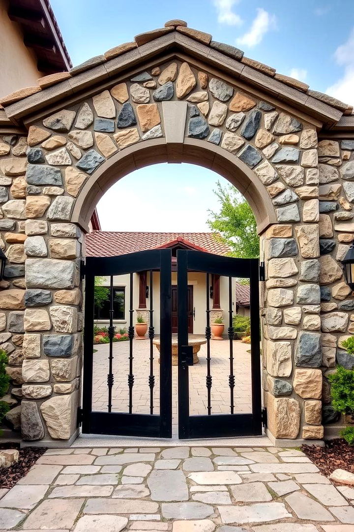 Stone Embellished Fence Gate - 22 Fence Gate Ideas