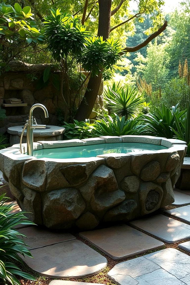 Stone Oasis Outdoor Tub - 22 Outdoor Bathtub Ideas