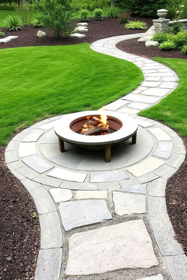 Stone Pathway Integrated Rock Pit - 22 Rock Fire Pit Ideas