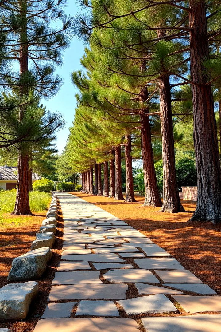 Stone Pathway with Pine Border - 22 Pine Tree Landscape Ideas