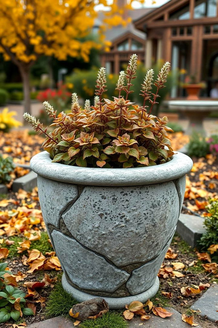 Stone Planter with Cottage Charm - 22 Fall Planter Ideas