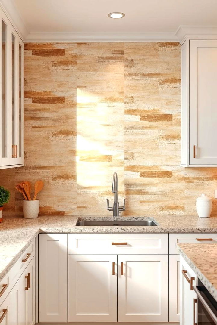 Stone Texture - 22 Backsplash Ideas for White Cabinets and Granite Countertops