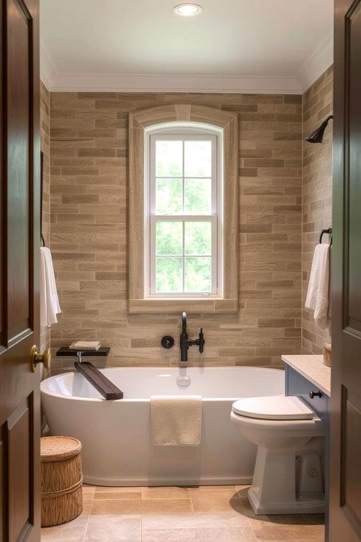 Stone Tile Accents - 22 Farmhouse Bathroom Ideas