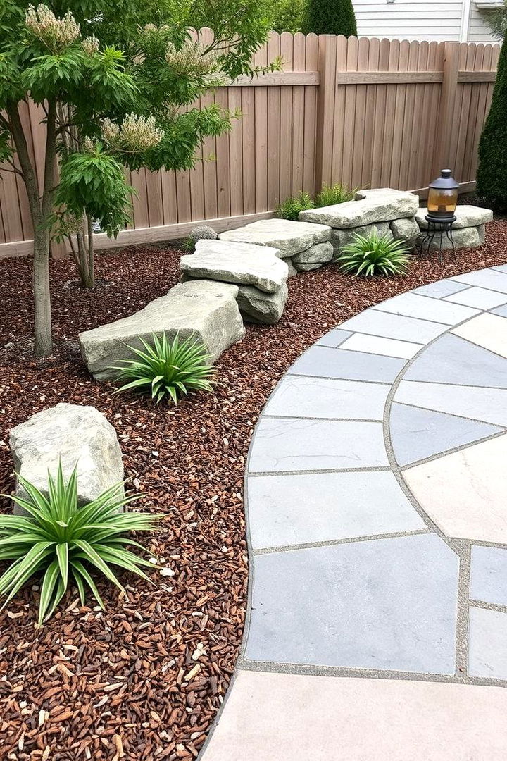 Stone and Mulch Fusion - 22 mulch patio ideas