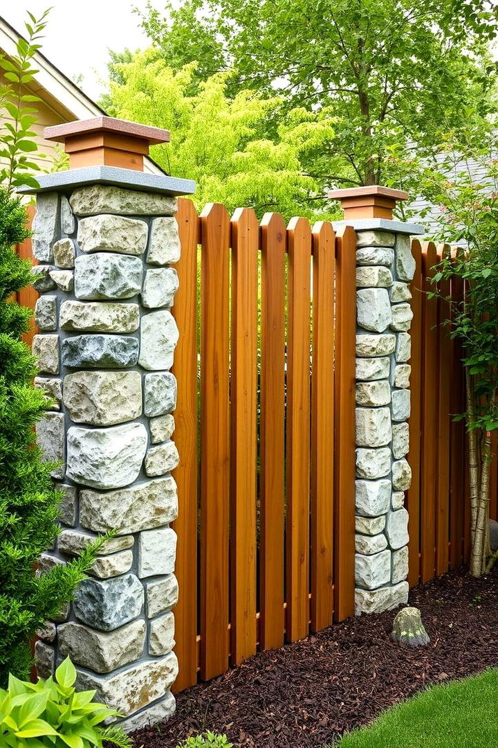 Stone and Wood Blend Fence - 22 Small Garden Fence Ideas