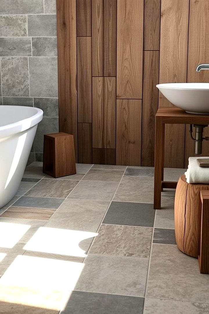 Stone and Wood Flooring - 22 Rustic Bathroom Ideas