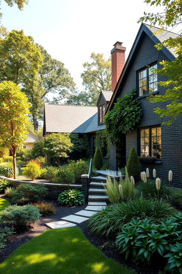 Strategic Landscaping Integration - 22 Black Brick House Exteriors