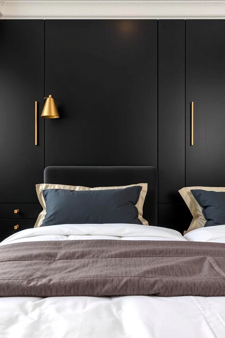 Strategic Use of Metallic Accents - 22 Matte Black Bedroom Ideas
