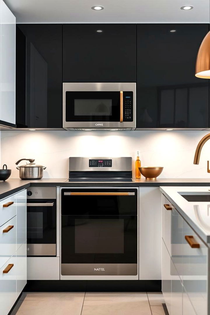 Streamlined Appliances - 22 black white and gold kitchen ideas