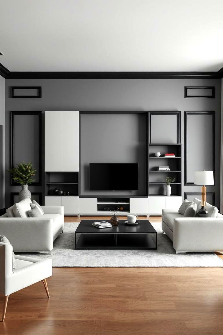 Streamlined Furniture Selection - 22 living room grey walls black trim