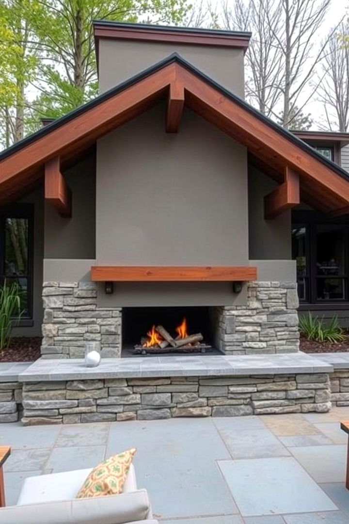 Streamlined Rustic Fire Feature - 22 Rustic Outdoor Fireplace Ideas