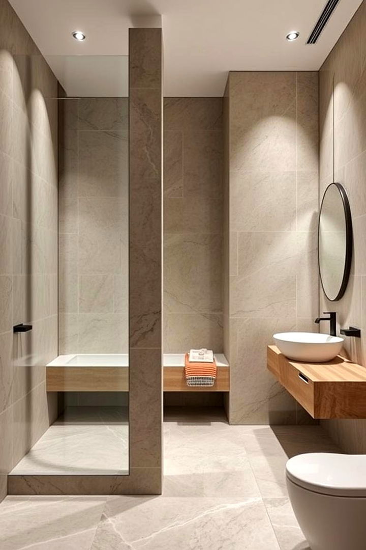 Streamlined Stone Dividers for Clarity - 22 Stone Bathroom Ideas