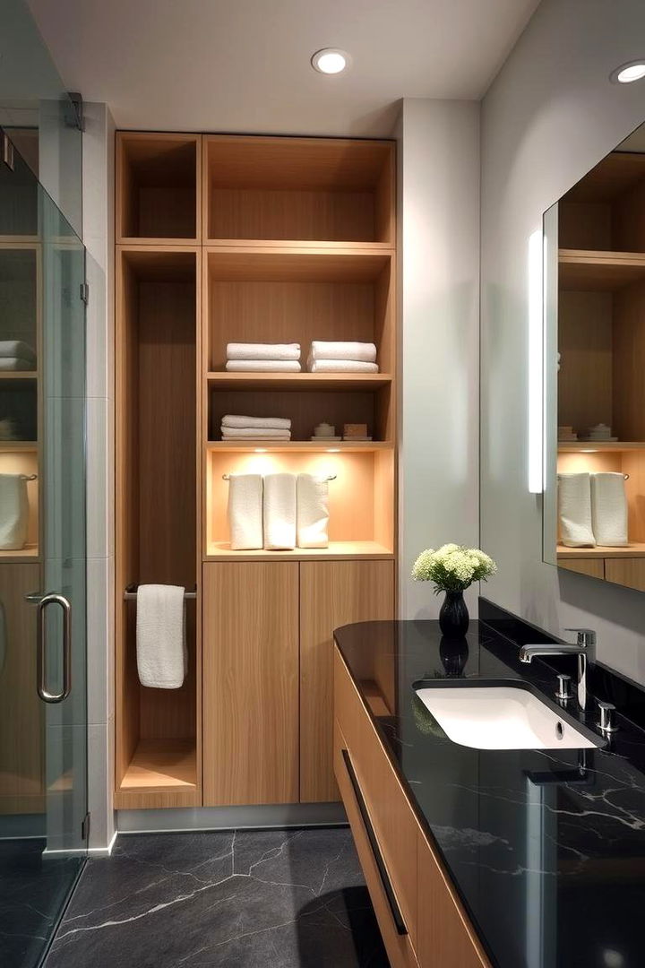 Streamlined Storage Solutions - 22 bathroom with black countertops ideas
