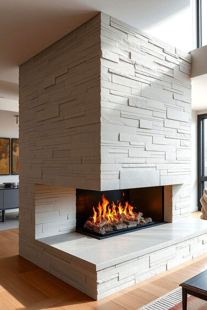 Streamlined Urban Stone Fireplace - 22 Stone Fireplace Ideas