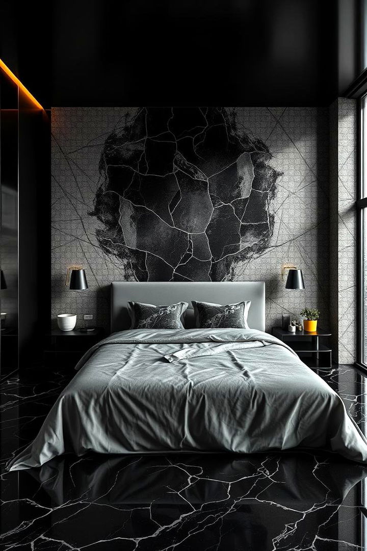 Striking Black Ceramic Patterns - 22 Black Floor Bedroom Ideas