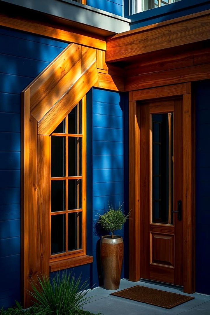 Striking Blue with Wood Accents - 22 blue exterior house paint ideas