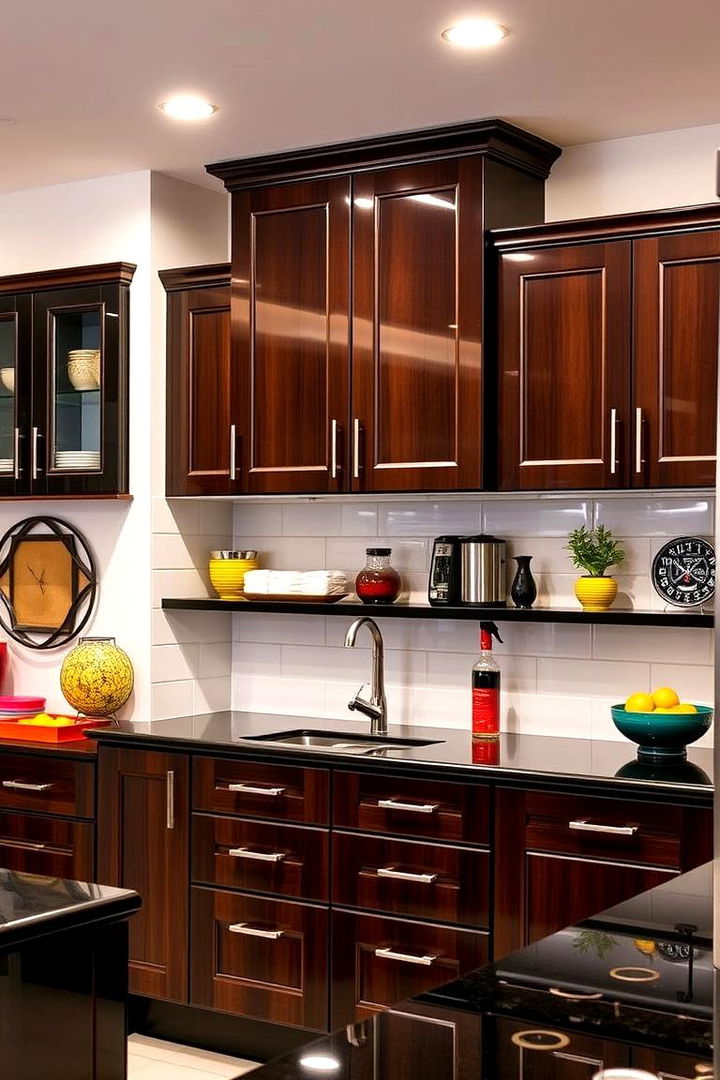 Striking Contrasts and Bold Statements - 22 Brown Kitchen Cabinets With Black Countertops