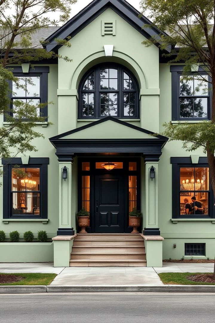 Striking Curb Appeal - 22 Sage Green House With Black Trim Ideas
