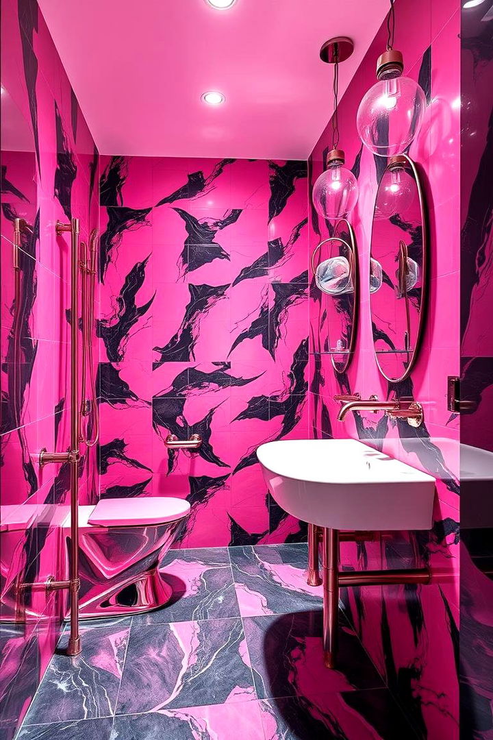 Striking Metallic Accents - 22 Pink and Black Bathroom Ideas