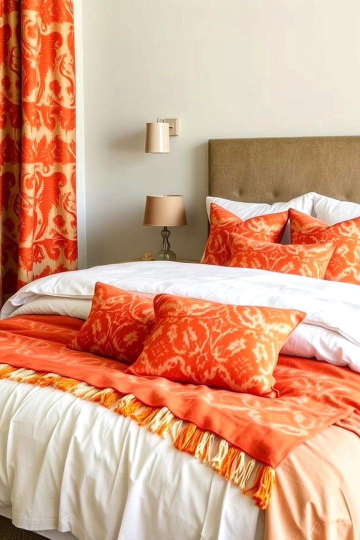 Striking Patterns in Textiles with Burnt Orange - 22 Burnt Orange Bedroom Ideas