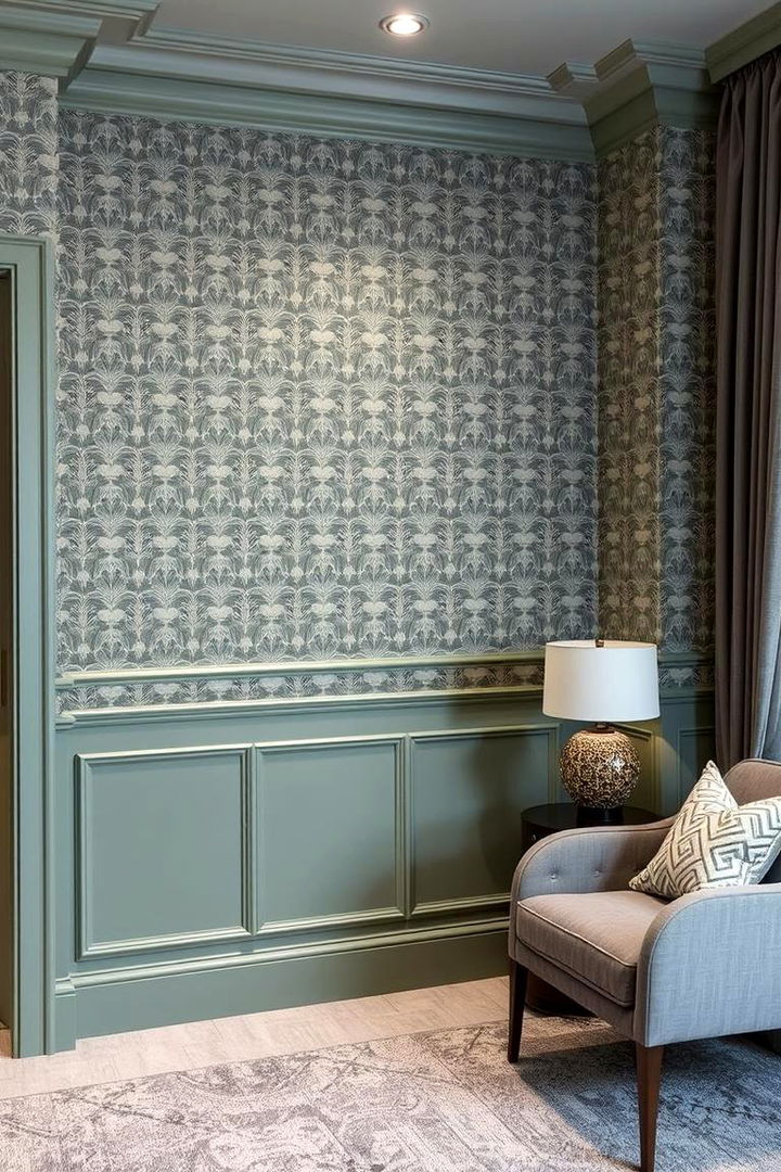 Striking Patterns on Sage Walls - 22 Sage Green and Grey Bedroom Ideas