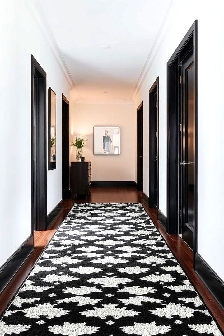 Striking Statement Rugs - 22 Black and White Hallway Ideas
