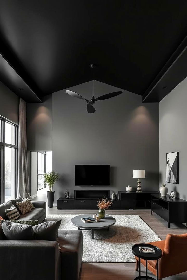 Striking Visual Contrast - 22 Black Ceiling With Grey Walls