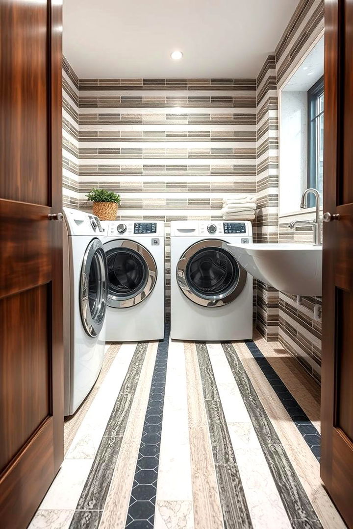 Striped Contemporary Look - 22 Laundry Room Backsplash Ideas