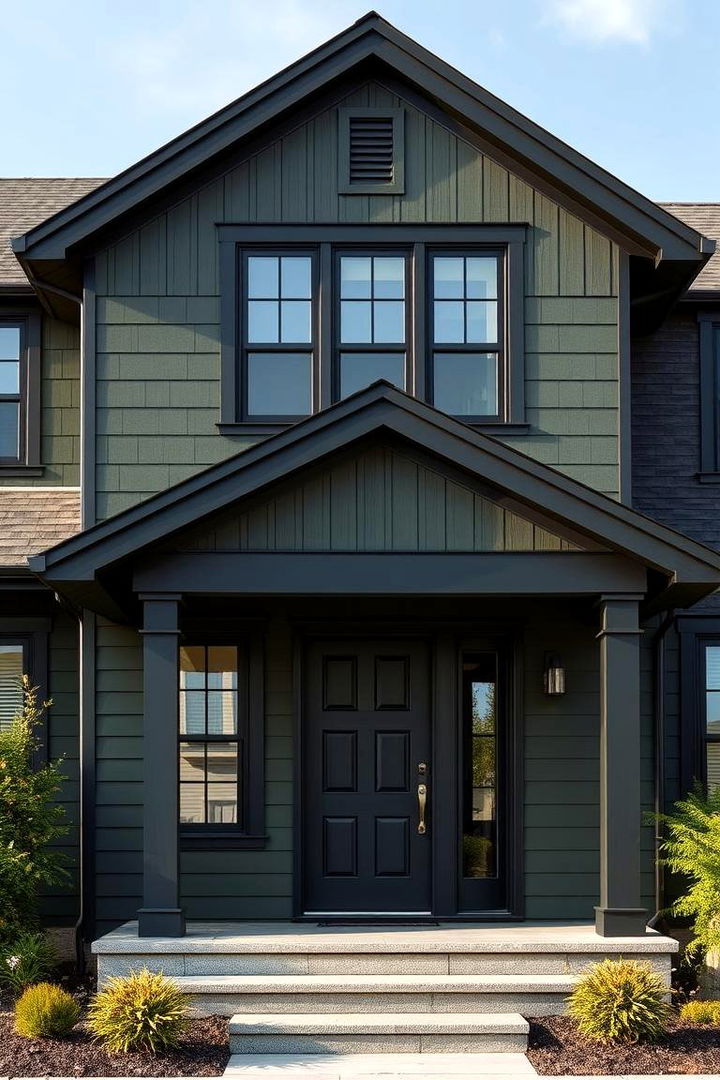 Sturdy Facade Functionality - 22 Dark Olive Green House With Black Trim