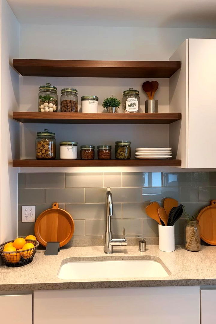 Stylish Floating Shelves Above the Sink - 22 Kitchen Sink Organization Ideas