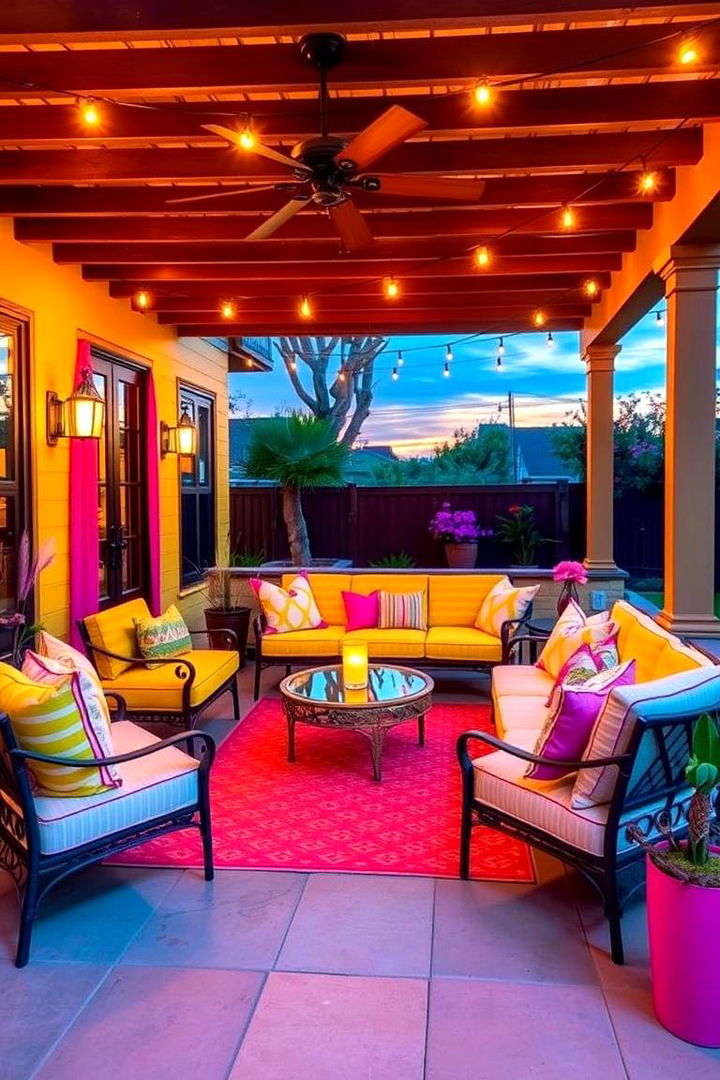 Stylish Outdoor Entertaining Area with Bright Hues - 22 How to Decorate With Yellow and Pink