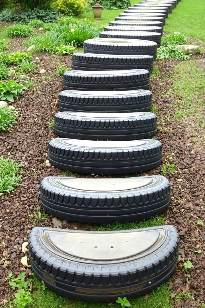 Stylish Tyre Garden Steps - 22 Recycled Tyre Garden Art Ideas