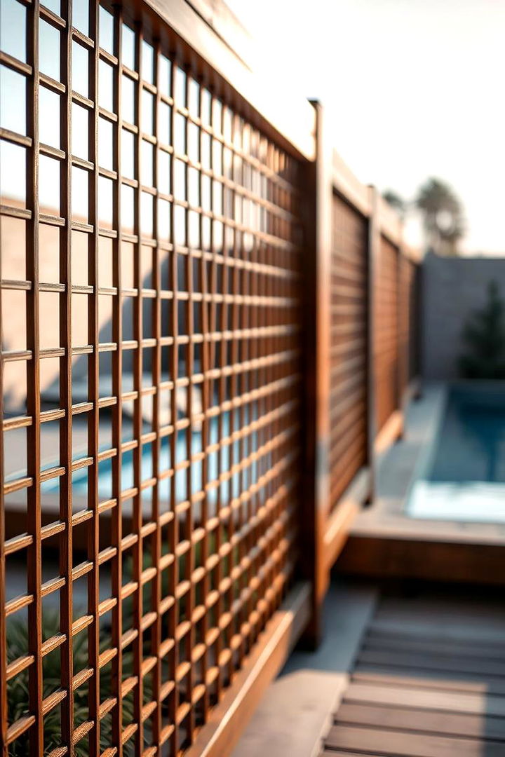 Stylish Wooden Mesh Fencing - 22 Pool Fence Ideas