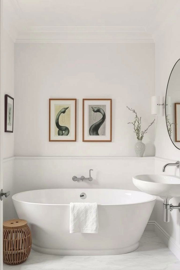 Subdued Art Accents - 22 Small White Bathroom Ideas