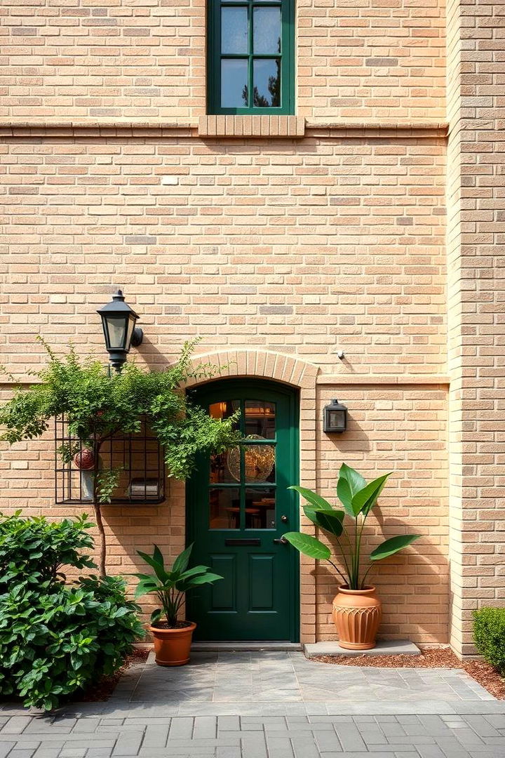 Subtle Beige Brick with Rich Forest Green Touches - 22 Exterior Brick and Paint Color Combinations
