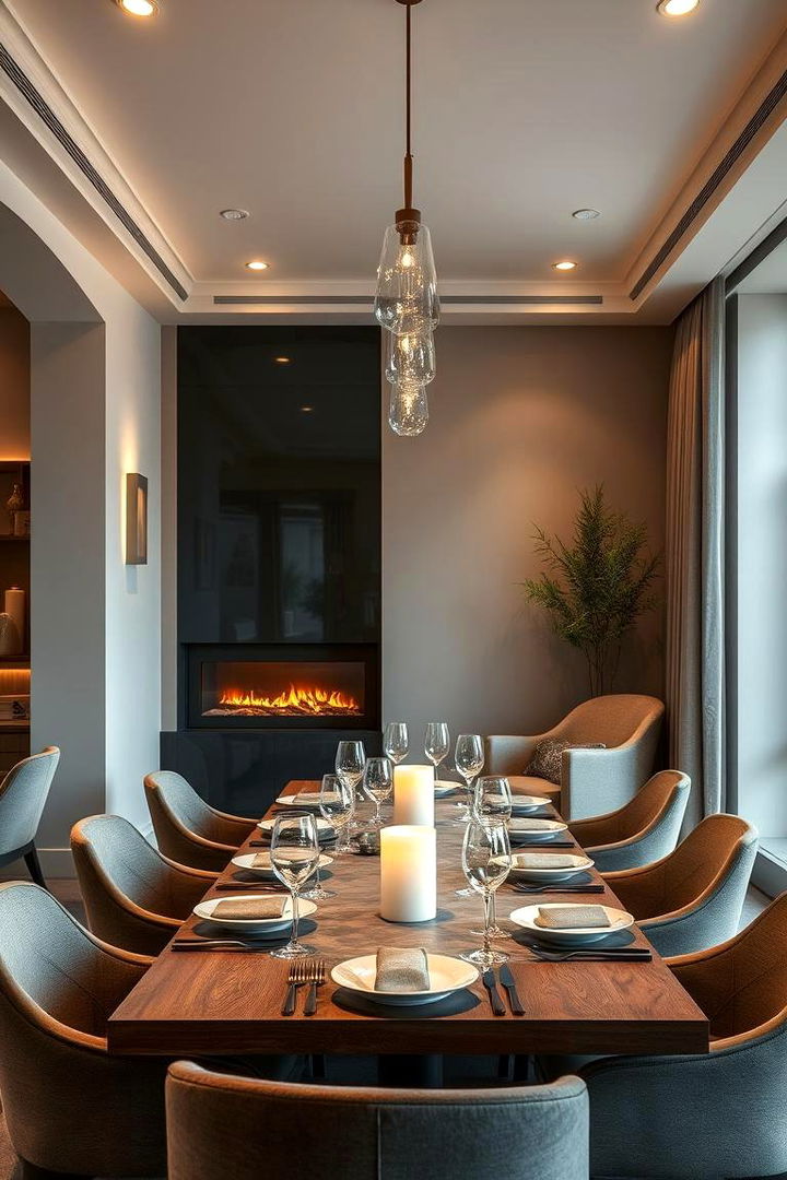 Subtle Contemporary Elegance with Warm Accents - 22 Dining Room With Fireplace Ideas