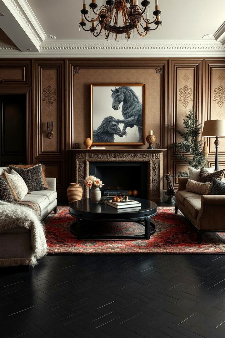 Subtle Decorative Layers - 22 Black Floor Living Room Ideas
