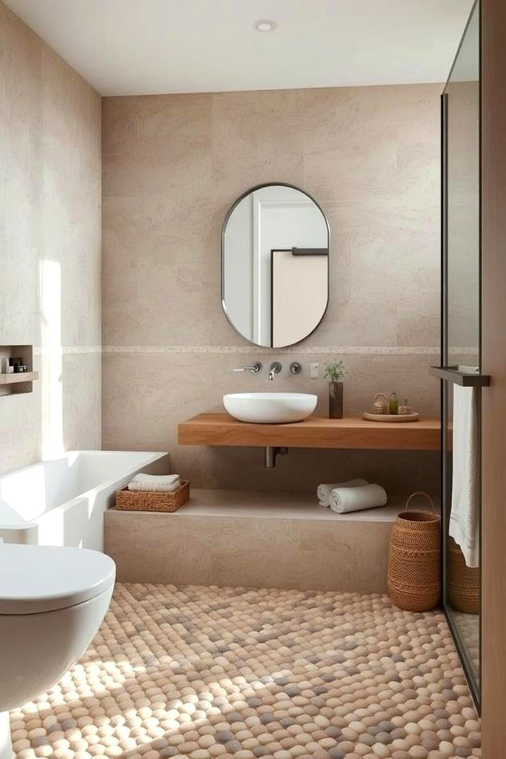 Subtle Earthy Harmony - 22 Pebble Tile Bathroom Ideas