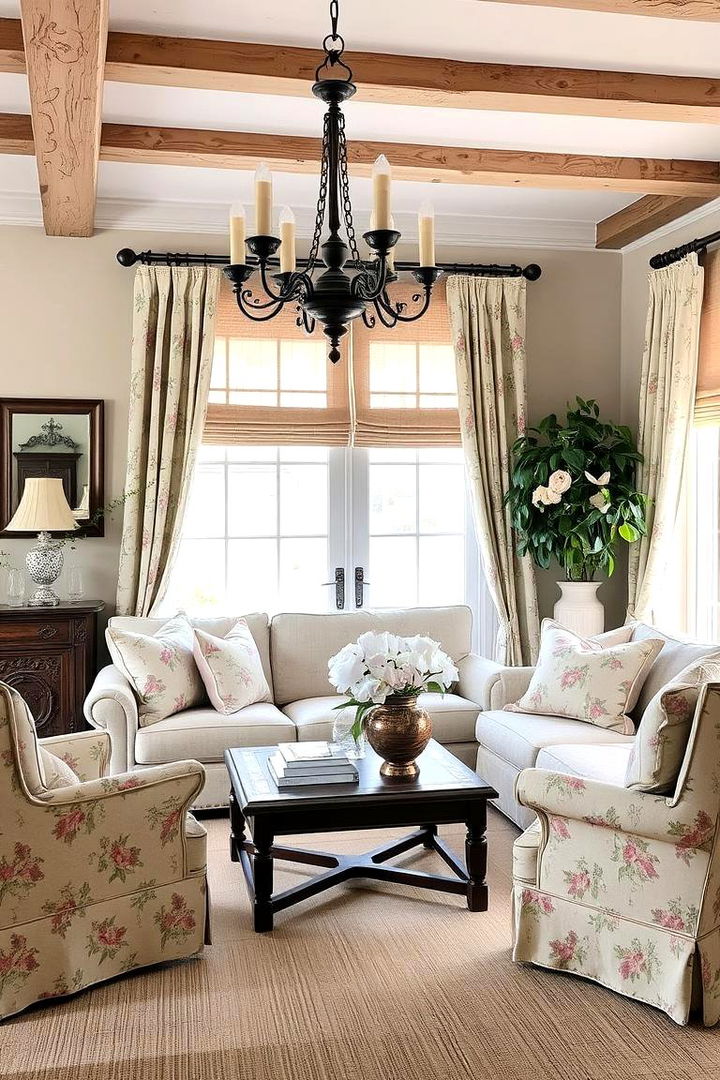 Subtle Floral Fabrics and Soft Hues - 22 French Country Living Room Ideas