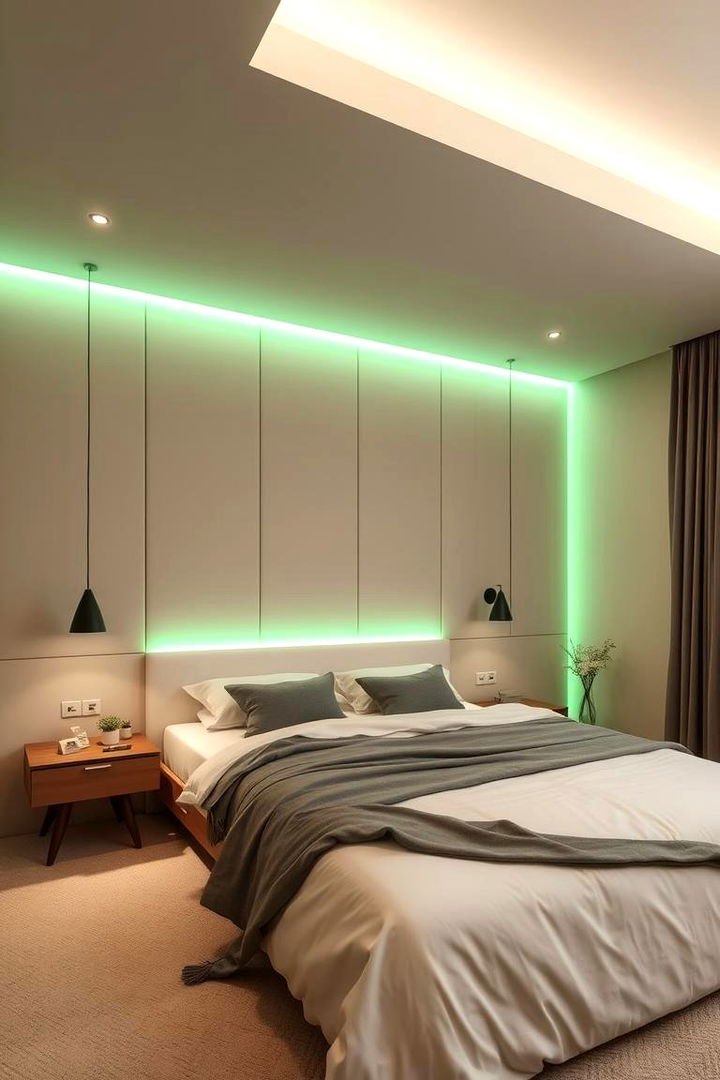 Subtle Green Lighting - 22 Green and Beige Bedroom Ideas