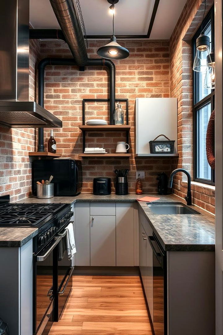Subtle Industrial Accents - 22 Small Kitchen with Black Appliances Ideas