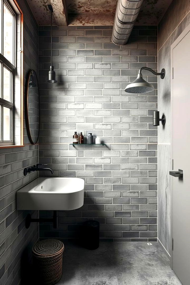 Subtle Industrial Accents - 22 Grey Tile Bathroom Ideas