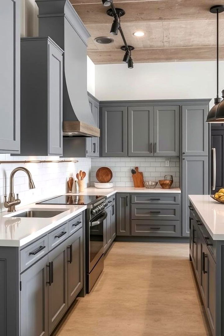 Subtle Industrial Influences - 22 Farmhouse Kitchen With Gray Cabinets Ideas