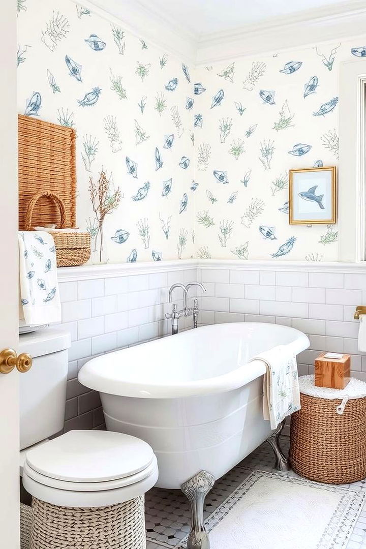 Subtle Maritime Prints - 22 Coastal Bathroom Ideas